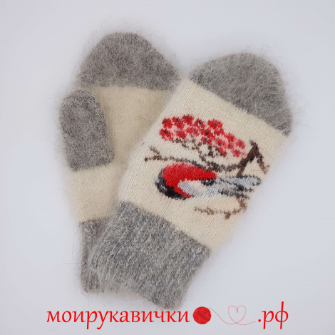 Пуховые варежки Снегирь в метели