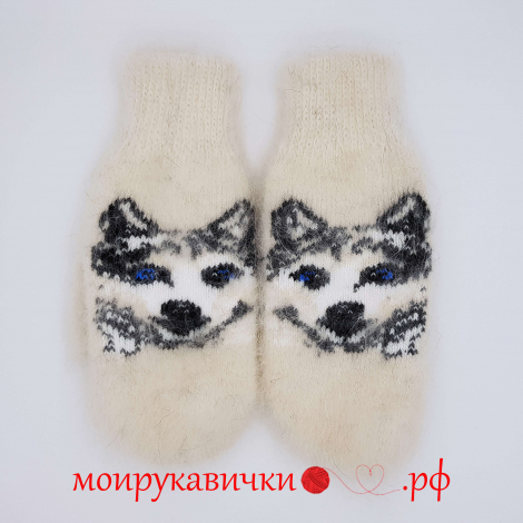 Пуховые варежки Снежная лайка
