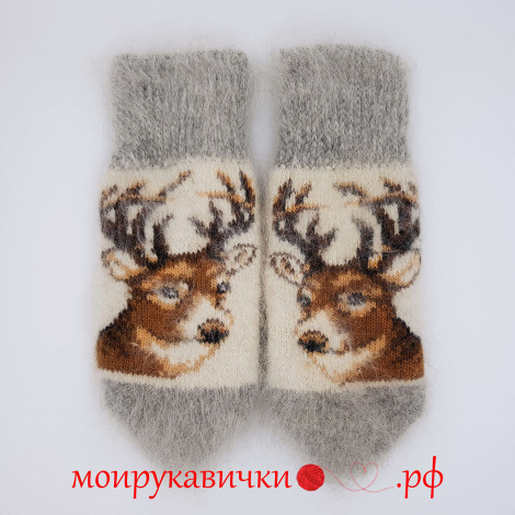 Пуховые варежки Красавчик-олень