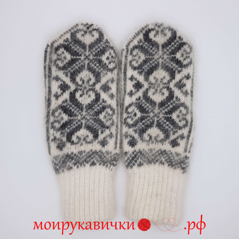 Пуховые варежки Белые в клетку