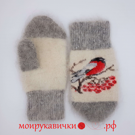 Пуховые варежки Снегирь в метели