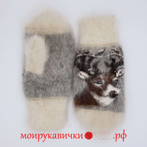 Пуховые варежки Северный олень