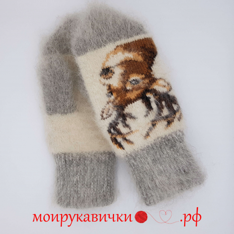 Пуховые варежки Красавчик-олень