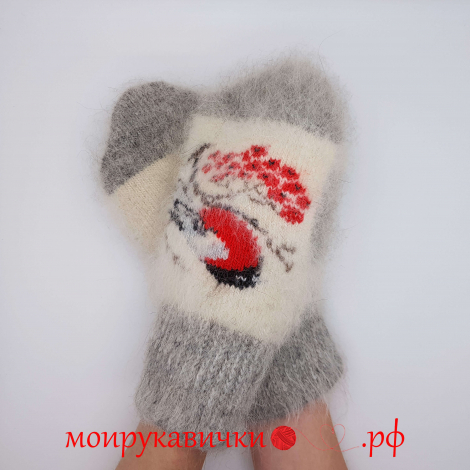 Пуховые варежки Снегирь в метели