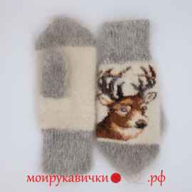 Пуховые варежки Красавчик-олень