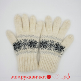 Пуховые перчатки Белые с узором
