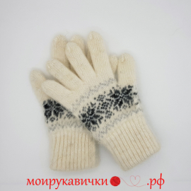 Пуховые перчатки Белые с узором