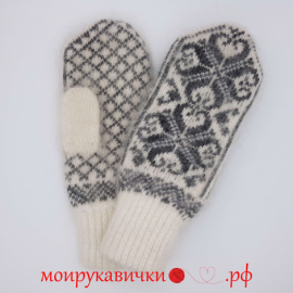 Пуховые варежки Белые в клетку